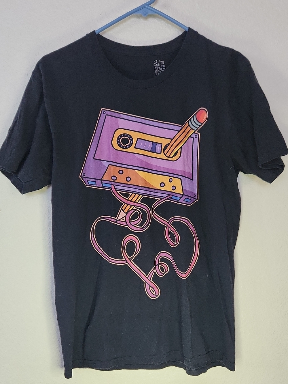 Retro Graphic Tee Cassette Tape Rewind Size Medium Black